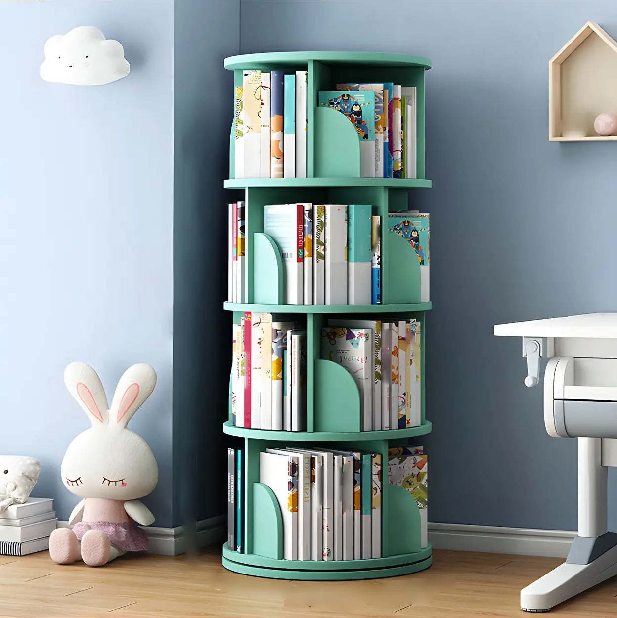 Rotating Round Wood Bookshelf