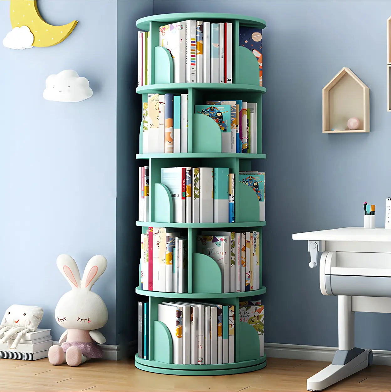 Rotating Round Wood Bookshelf