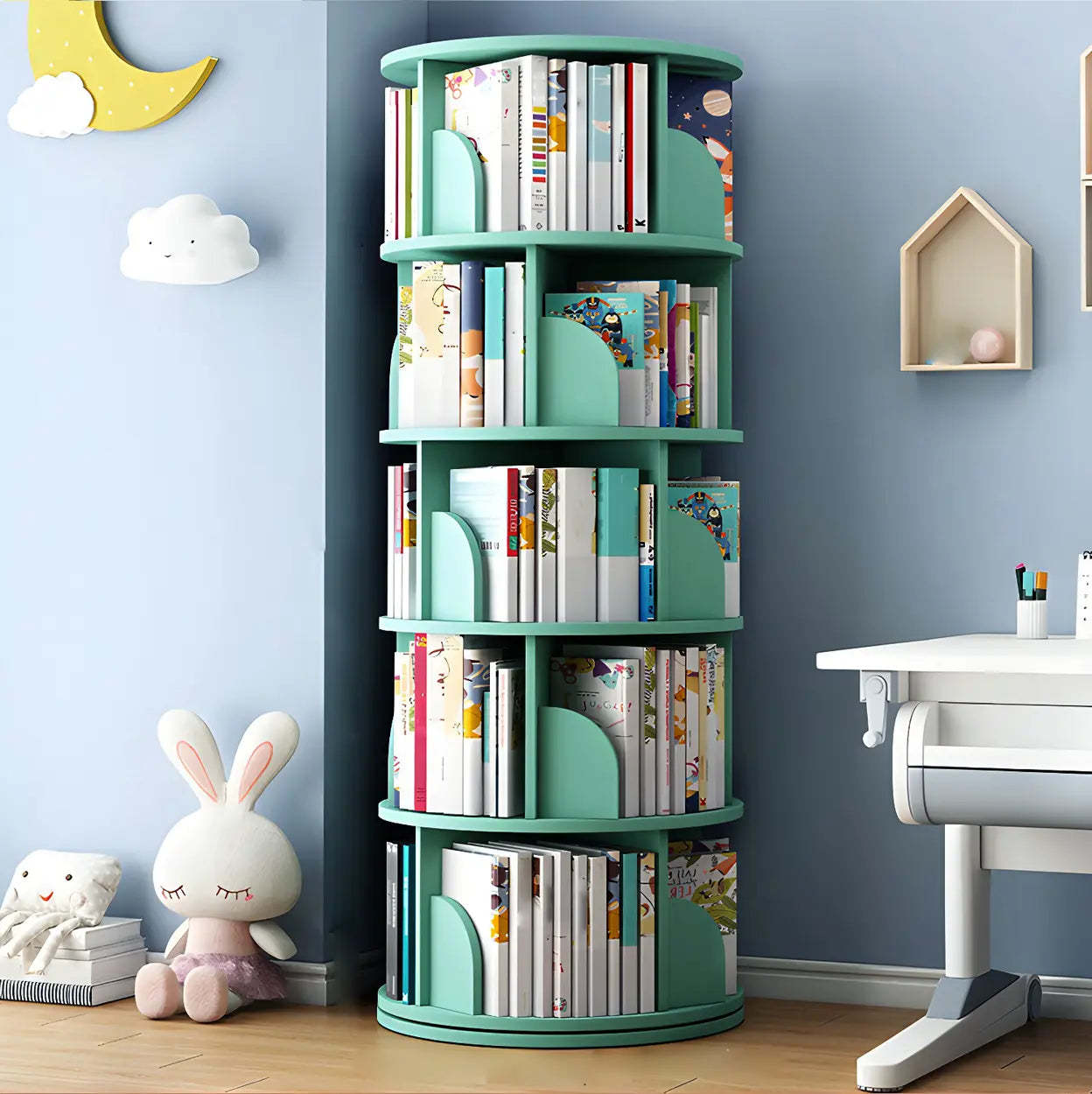 Rotating Round Wood Bookshelf