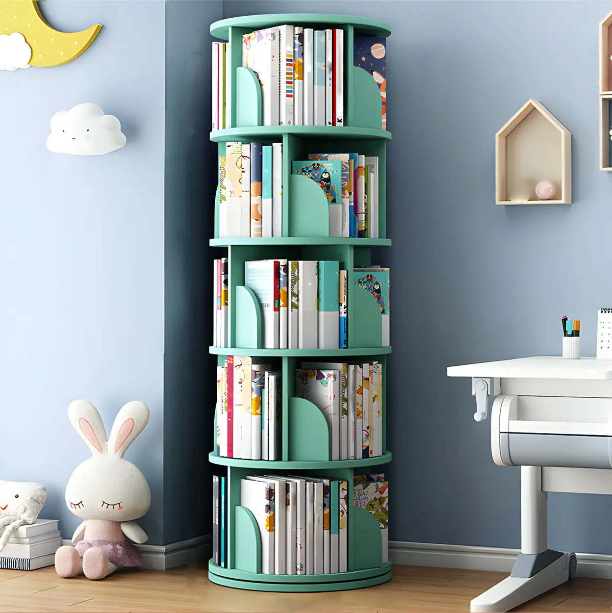 Rotating Round Wood Bookshelf