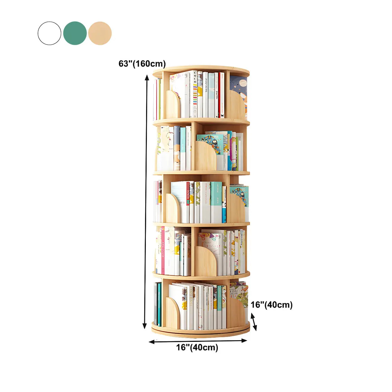 Rotating Round Wood Bookshelf