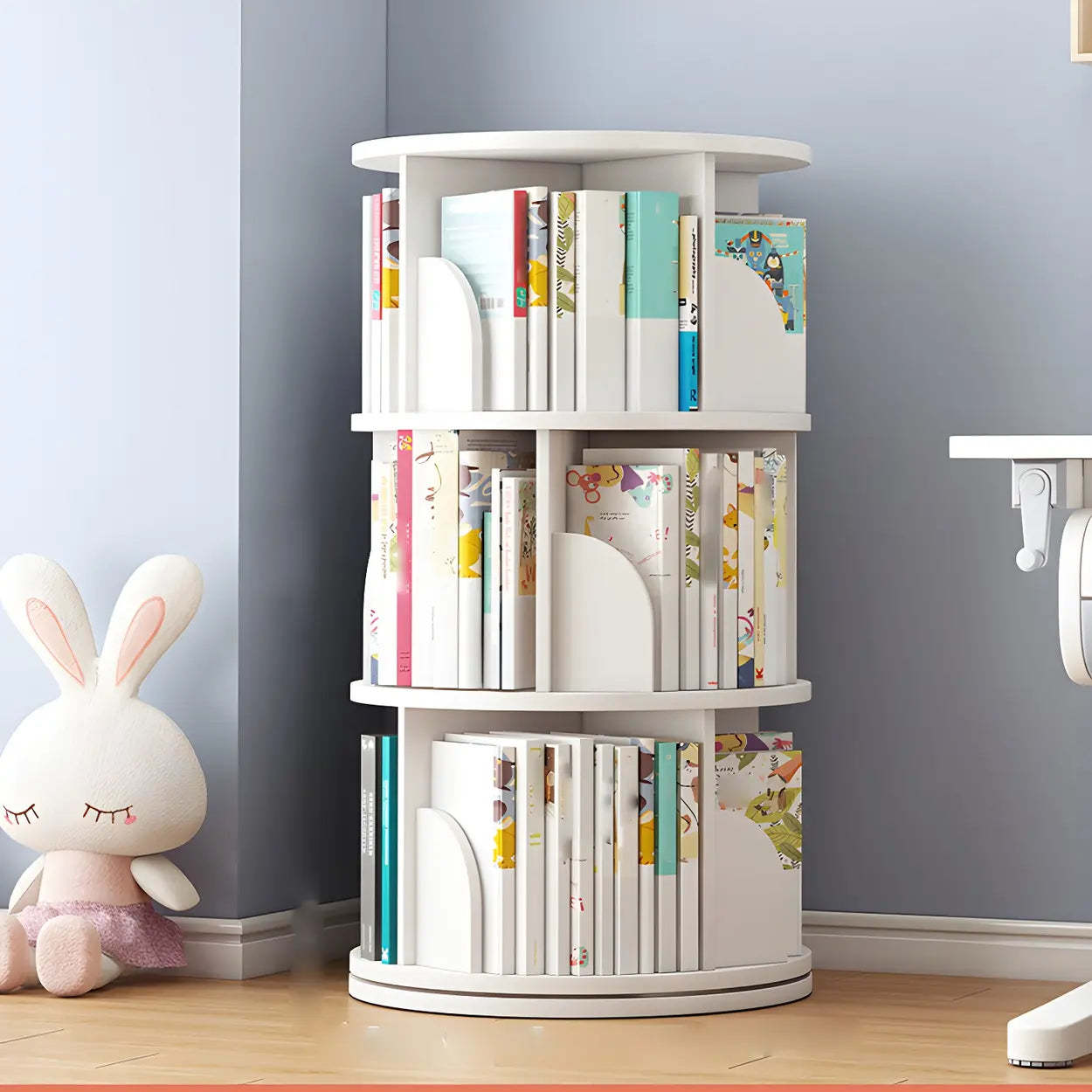Rotating Round Wood Bookshelf — White