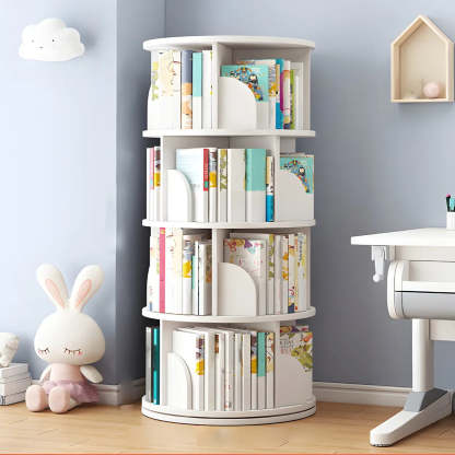 Rotating Round Wood Bookshelf — Natural Finish