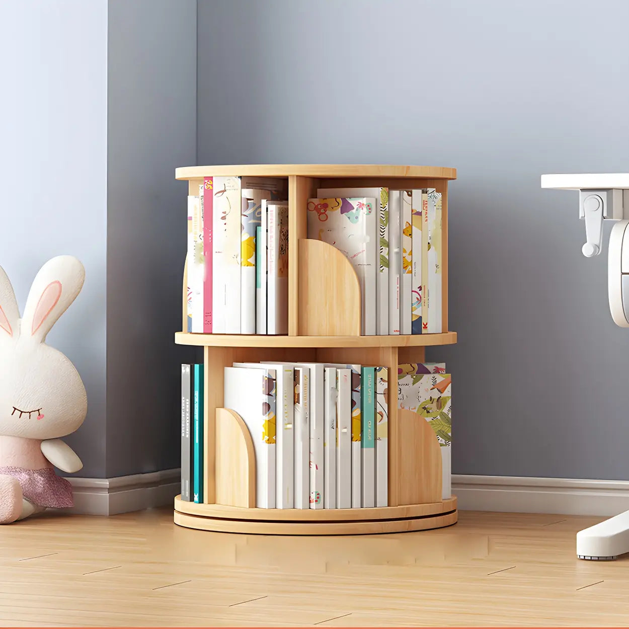 Rotating Round Wood Bookshelf