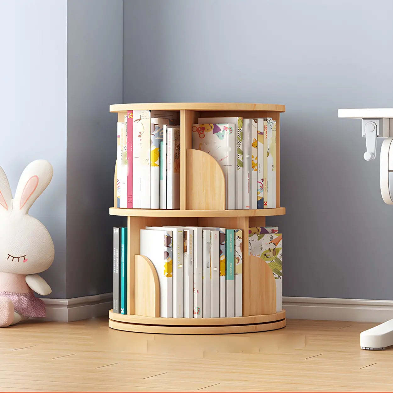 Rotating Round Wood Bookshelf