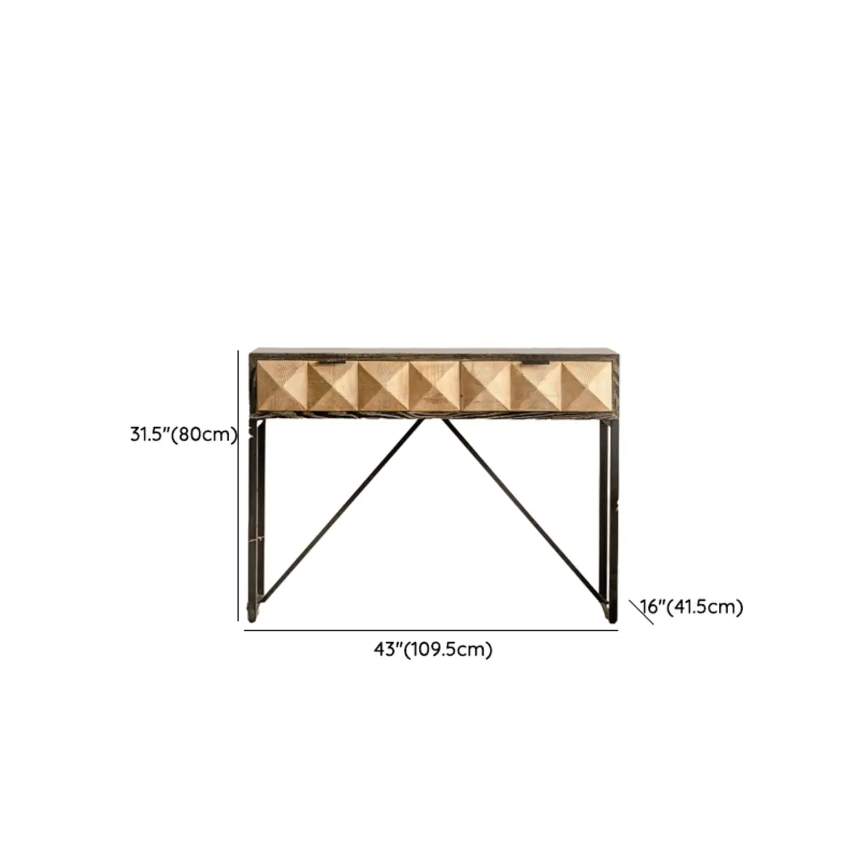 Geometric Black Wood Console Table with Drawers