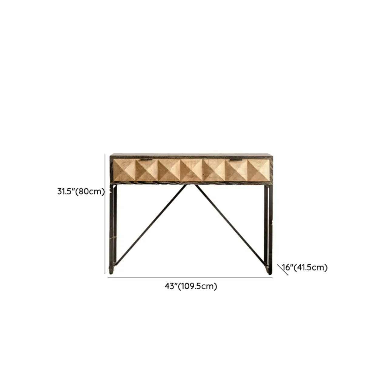 Geometric Black Wood Console Table with Drawers