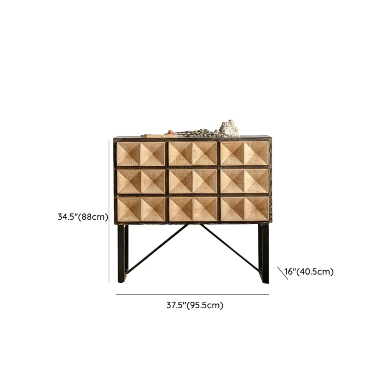 Geometric Black Wood Console Table with Drawers