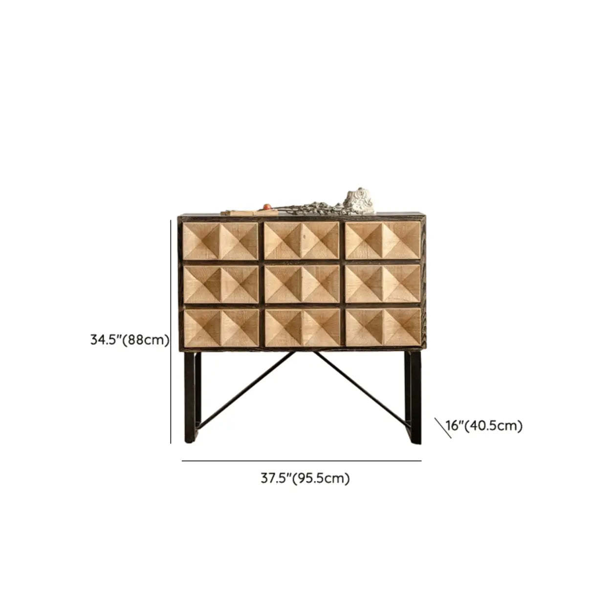 Geometric Black Wood Console Table with Drawers