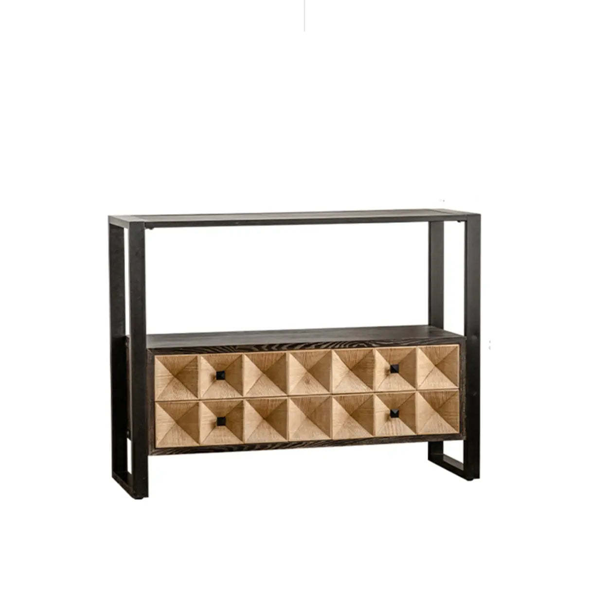 Geometric Black Wood Console Table with Drawers