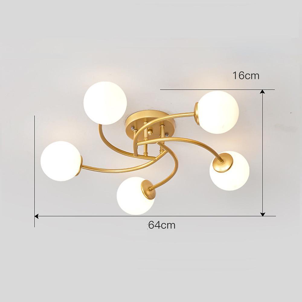 5-Light Glass Globe Swirled Metal LED Modern Ceiling Light