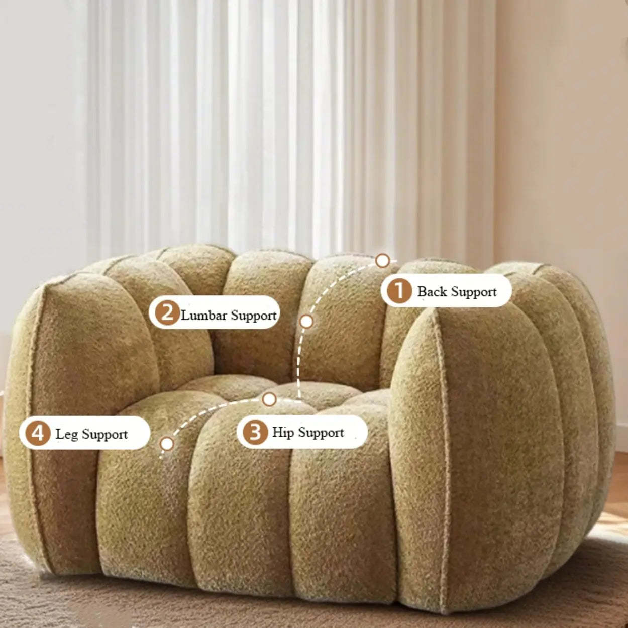 Ginger Sherpa Pumpkin Compressed Modular Sofa — Brick Red