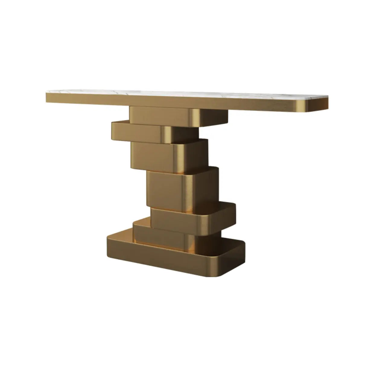Glam Abstract Gold Metal Console Table with Stone Top — Gold