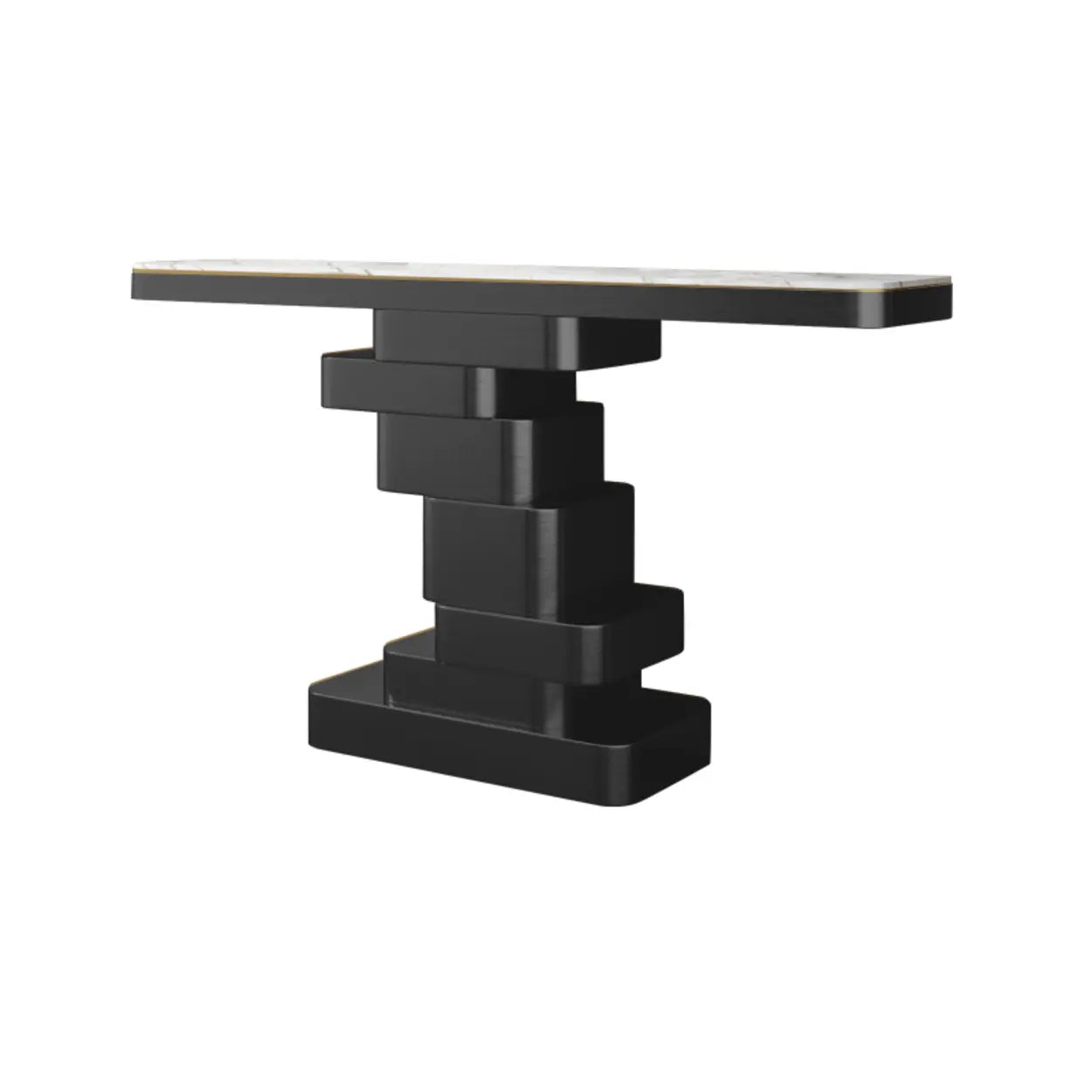 Glam Abstract Gold Metal Console Table with Stone Top — Gold