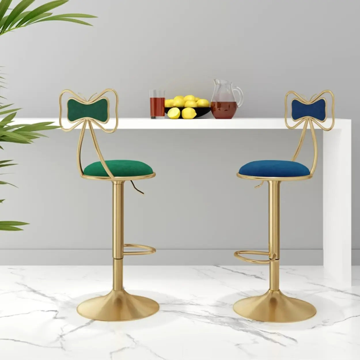 Glam Adjustable Fabric Bow-Knot Back Swivel Bar Stool