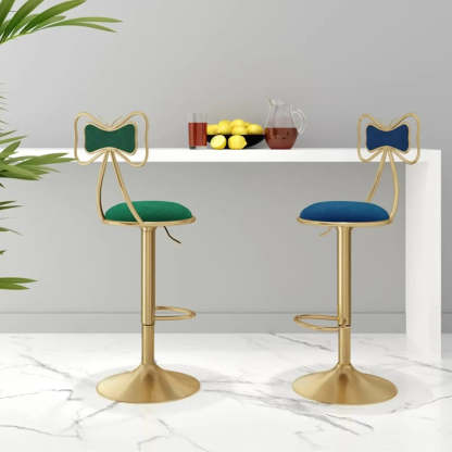 Glam Adjustable Fabric Bow-Knot Back Swivel Bar Stool — Yellow