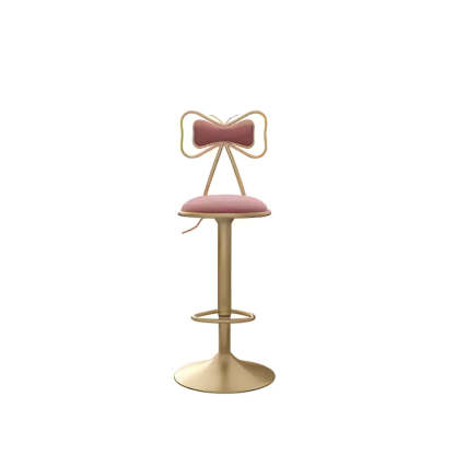Glam Adjustable Fabric Bow-Knot Back Swivel Bar Stool — Sky Blue