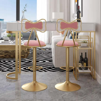 Glam Adjustable Fabric Bow-Knot Back Swivel Bar Stool — Green
