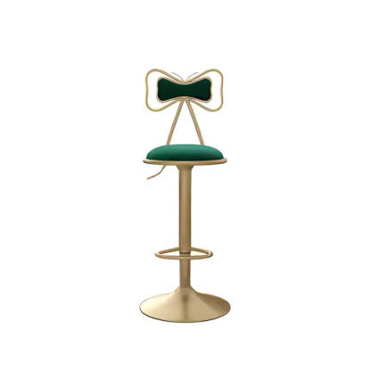 Glam Adjustable Fabric Bow-Knot Back Swivel Bar Stool — Pink