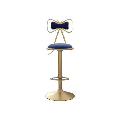 Glam Adjustable Fabric Bow-Knot Back Swivel Bar Stool — Grey