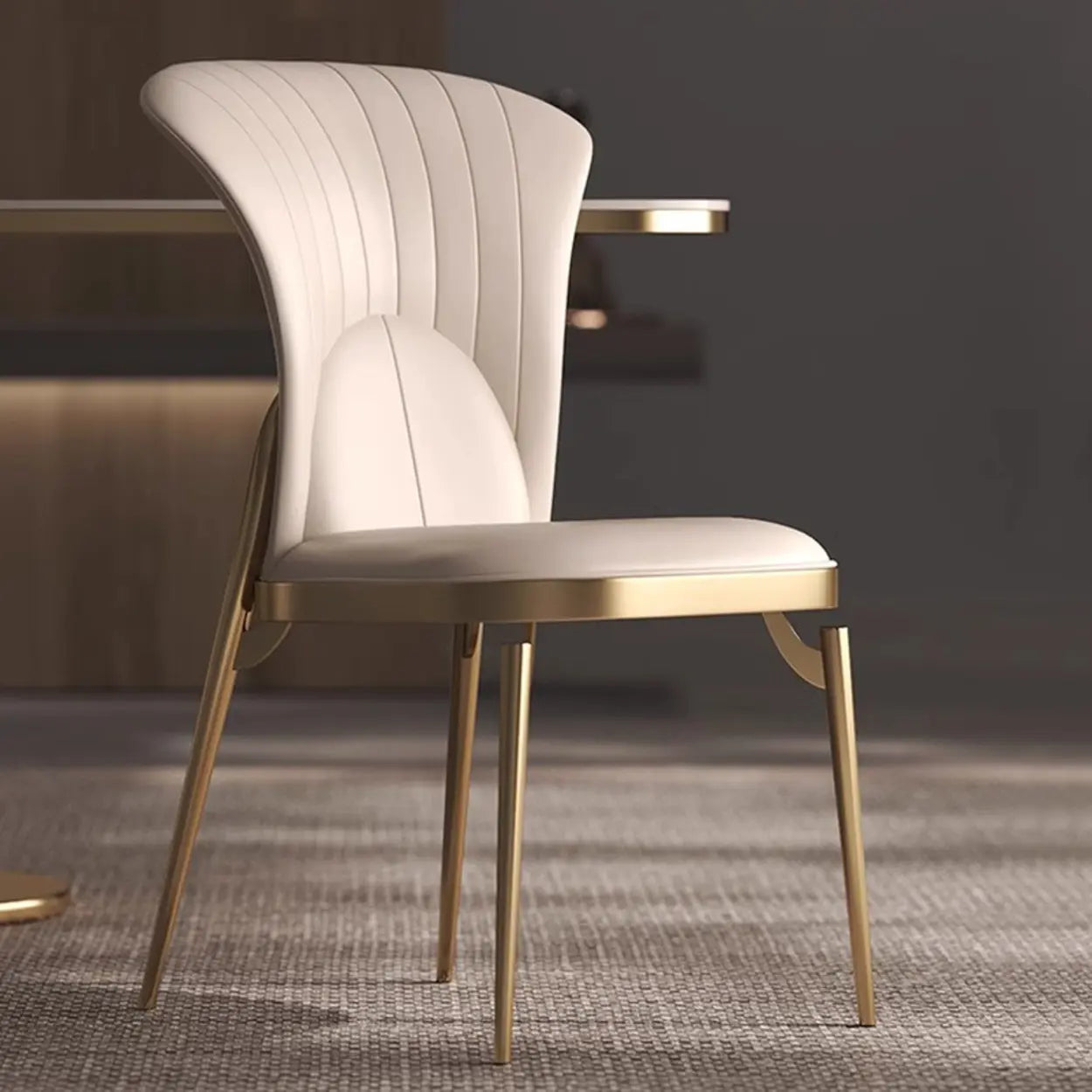 Glam Armless Upholstered Dining Chair with Gold Legs — Khaki