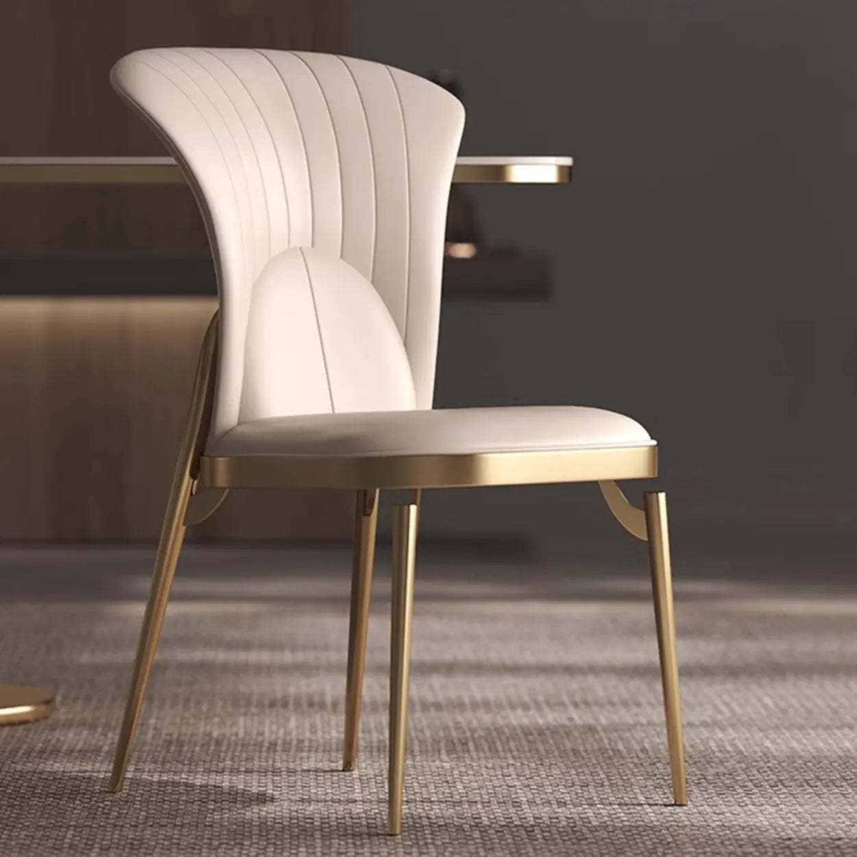 Glam Armless Upholstered Dining Chair with Gold Legs — Khaki