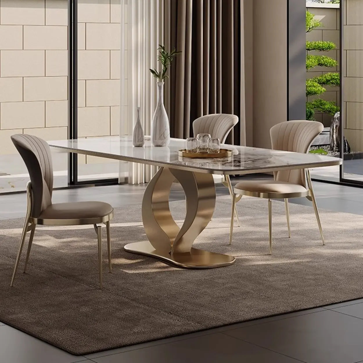 Glam Armless Upholstered Dining Chair with Gold Legs