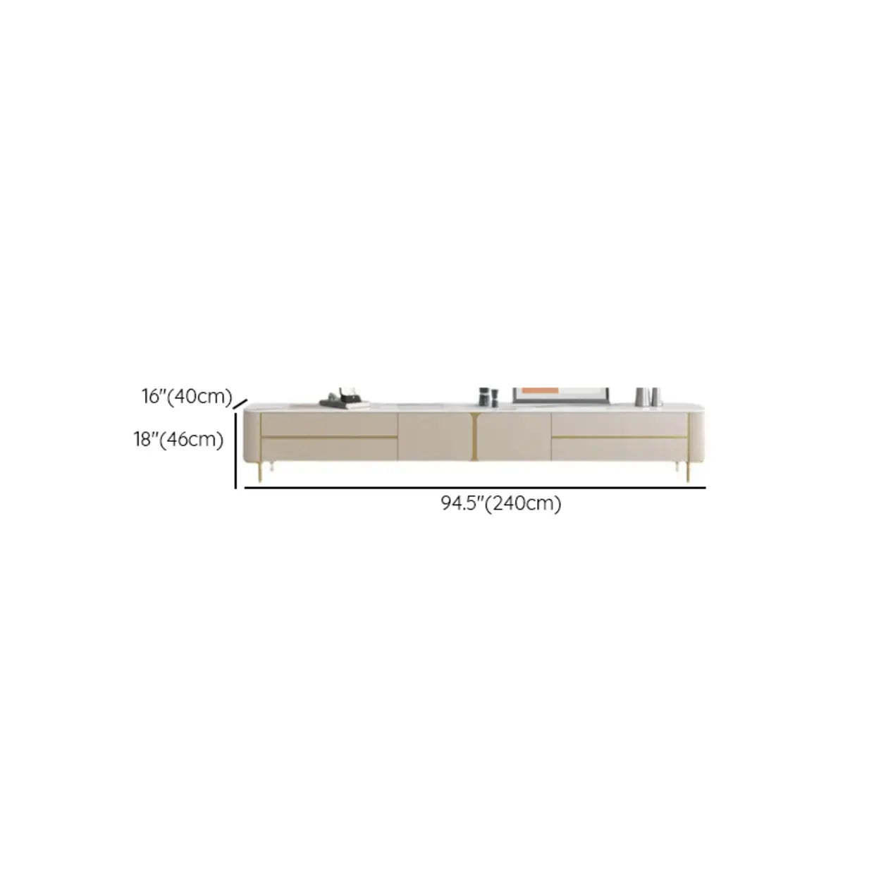Glam Beige Stone Rectangular TV Stand with Drawers