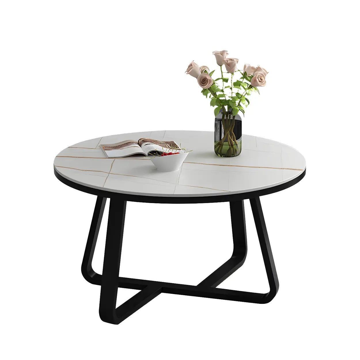 Round Stone Cross-Leg Coffee Table