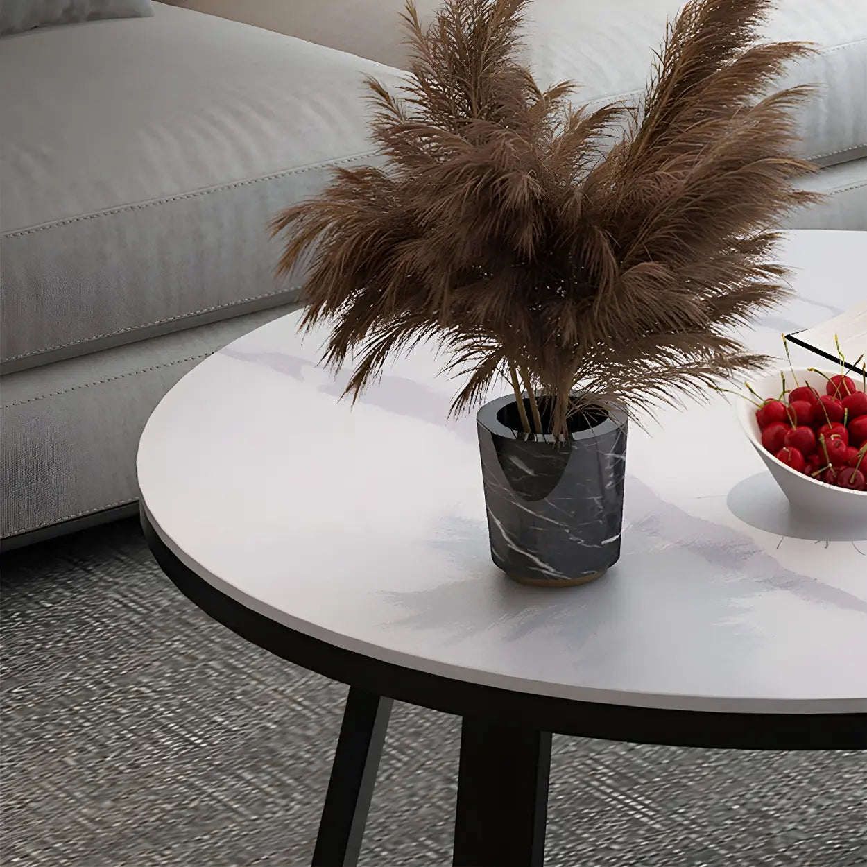 Round Stone Cross-Leg Coffee Table