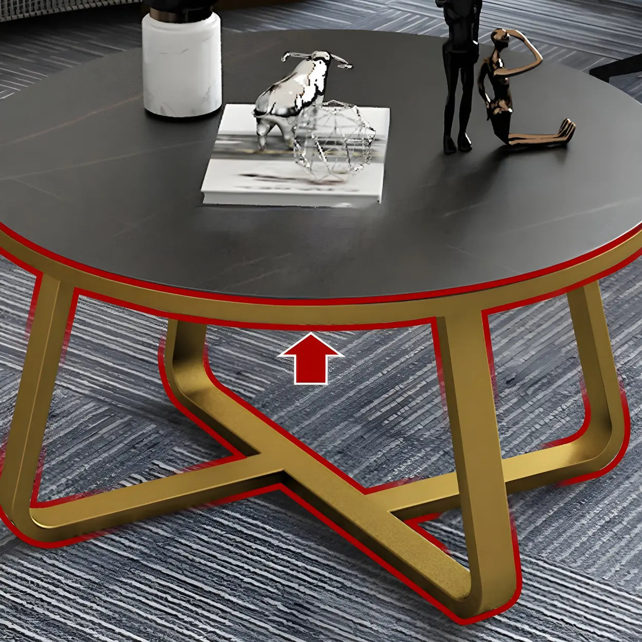 Round Stone Cross-Leg Coffee Table
