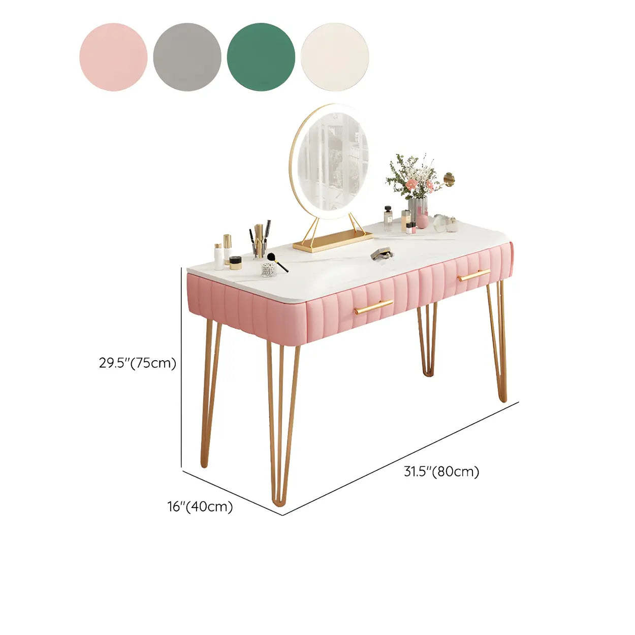 Glam Blackish-Green Wood Vanity with Drawers