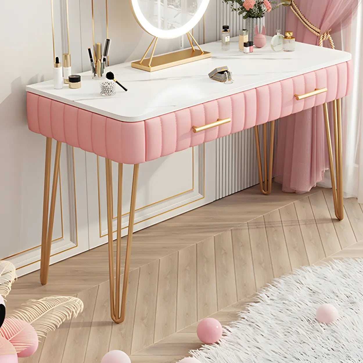 Glam Blackish-Green Wood Vanity with Drawers — Blackish Green