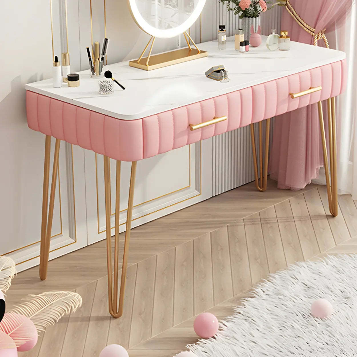 Glam Blackish-Green Wood Vanity with Drawers — Blackish Green
