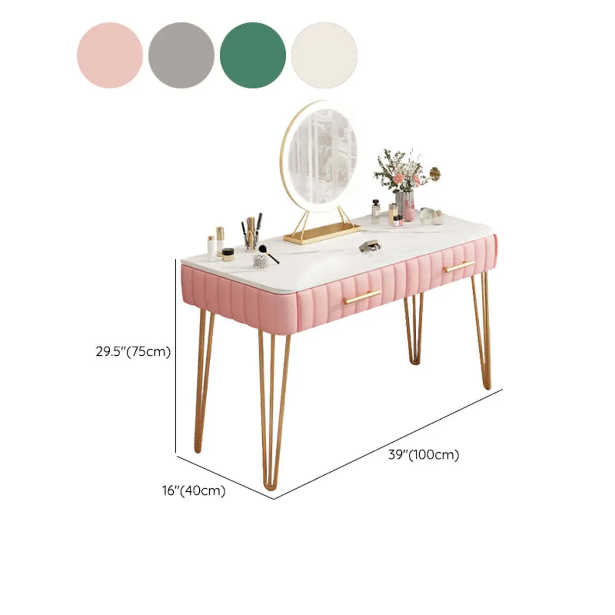 Glam Blackish-Green Wood Vanity with Drawers