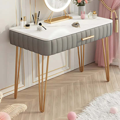 Glam Blackish-Green Wood Vanity with Drawers — Pink