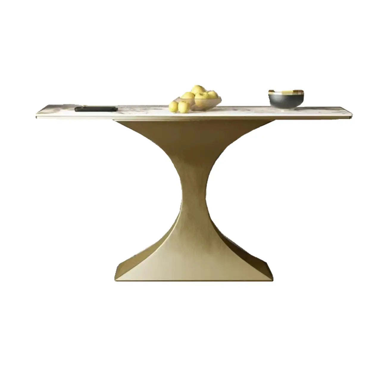 Rectangular Stone-Top Curved Console Table — Matte Black