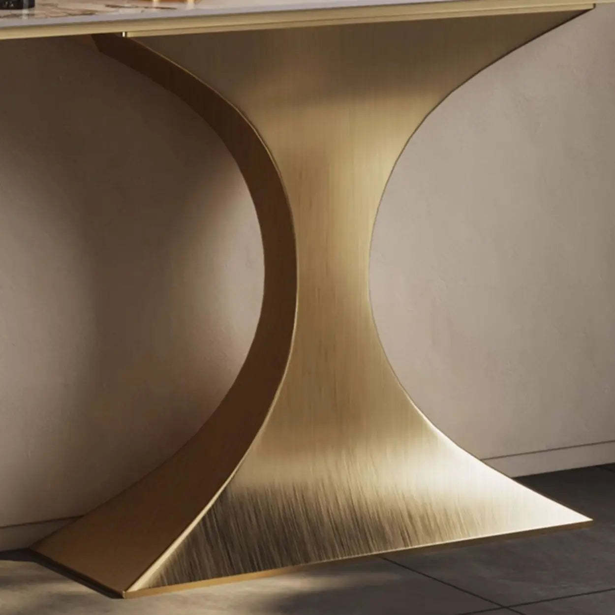 Rectangular Stone-Top Curved Console Table — Champagne Gold