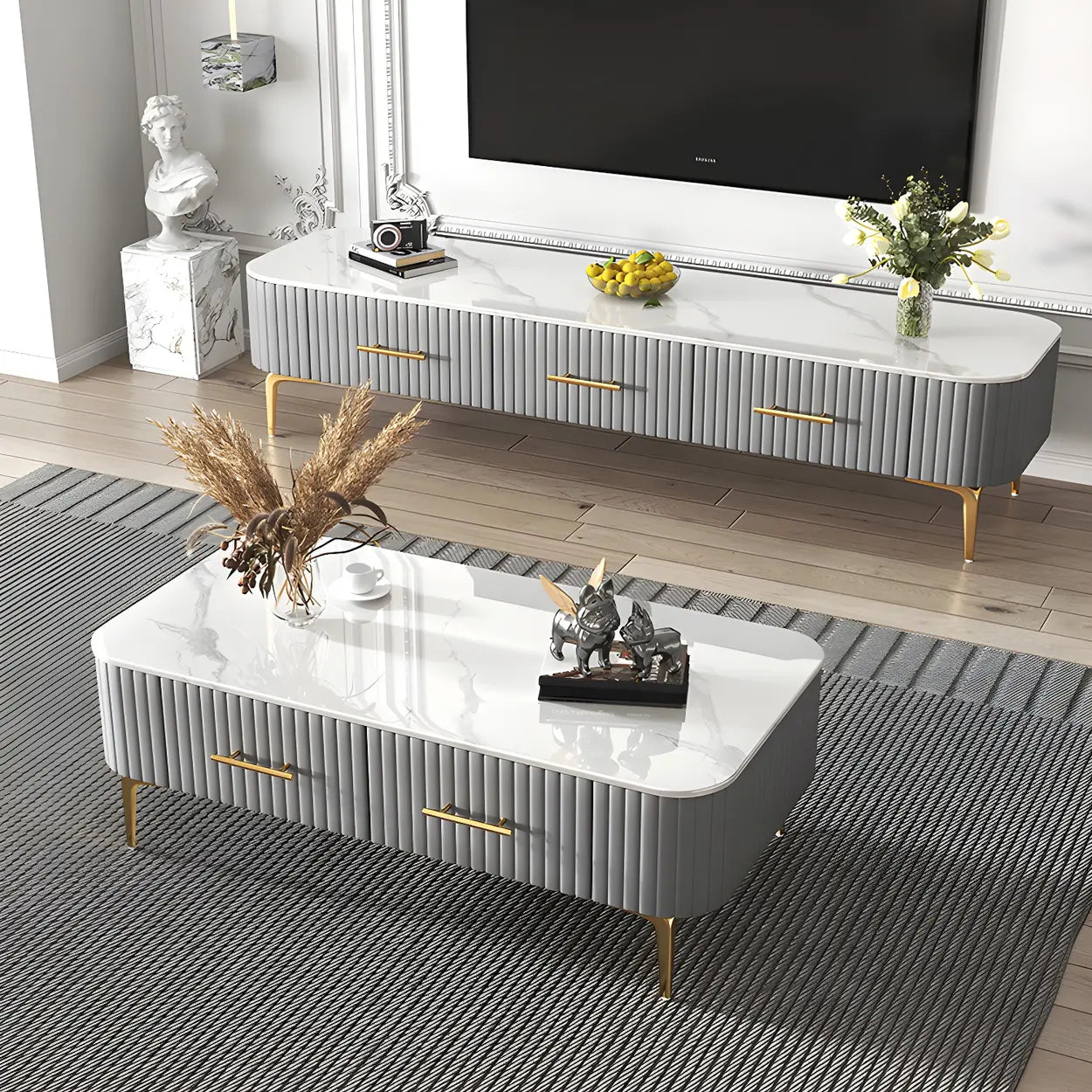 Coffee Table with Storage — White/ Grey