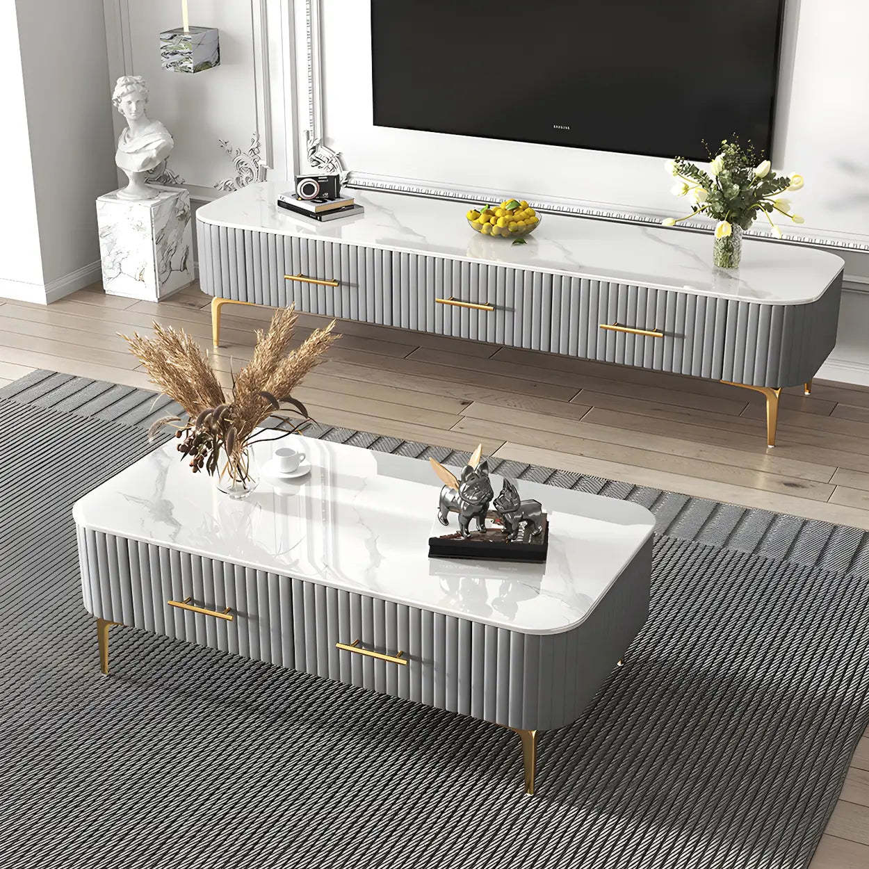 Coffee Table with Storage — White/ Grey