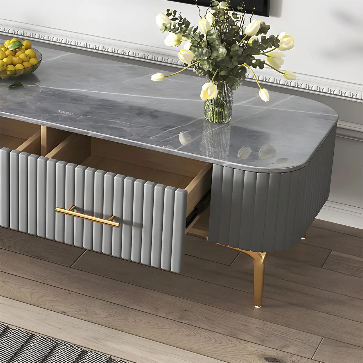 Coffee Table with Storage — White/ Grey