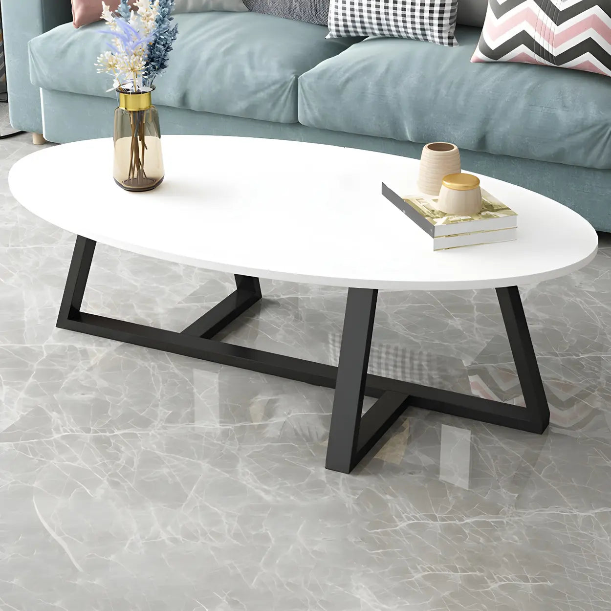 Glam Glass Wood Oval Coffee Table