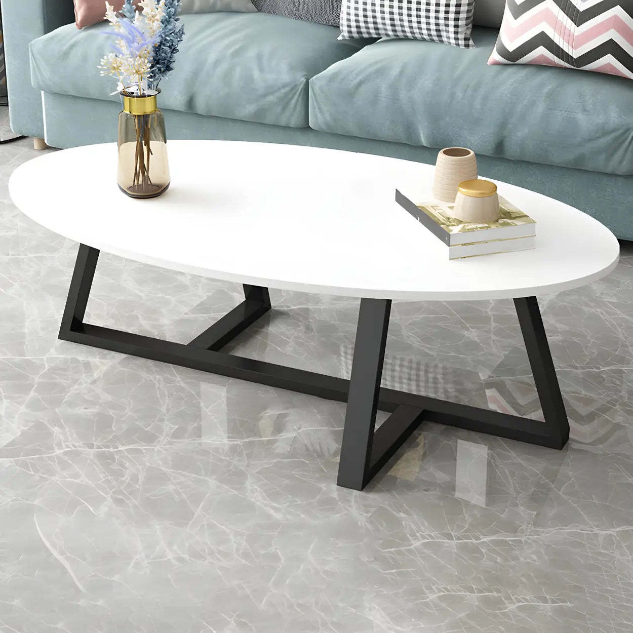 Glam Glass Wood Oval Coffee Table