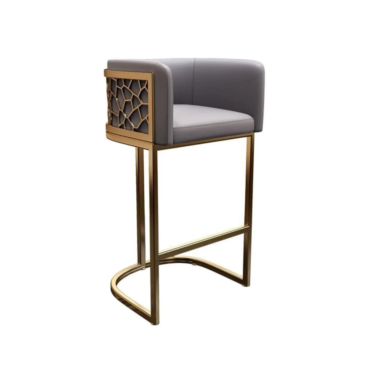 Glam Gold Metal Sled Leather Bar Stool — Dark Gray