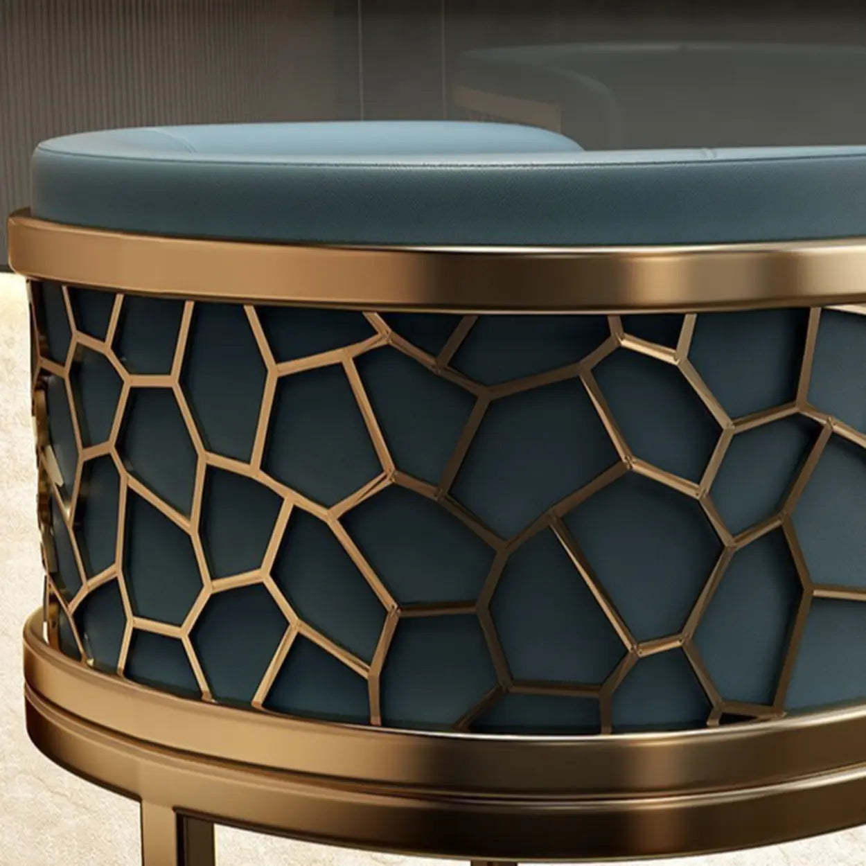 Glam Gold Metal Sled Leather Bar Stool — Dark Gray