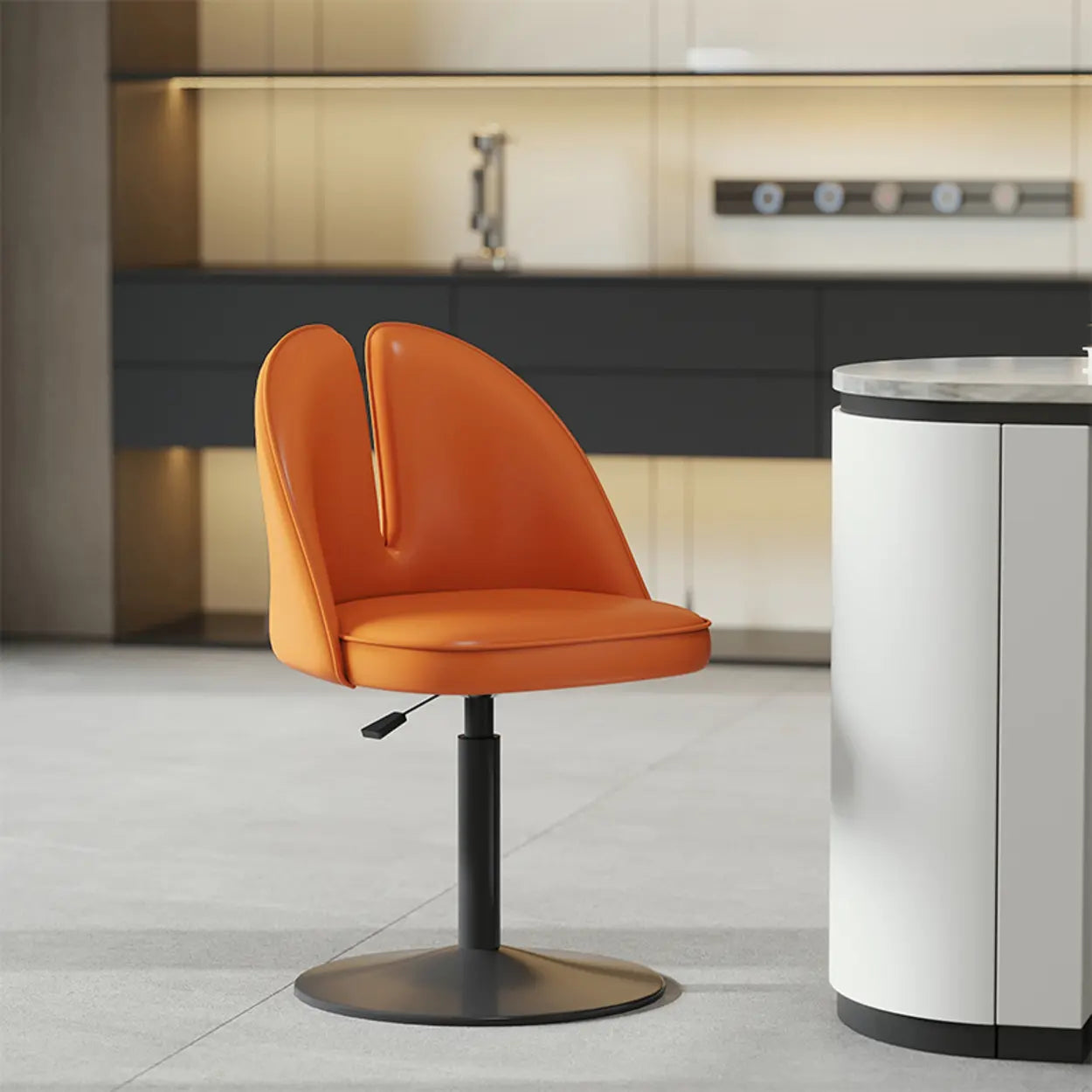 Glam Gray Swivel Leather Bar Stool with Back — Beige / Gold