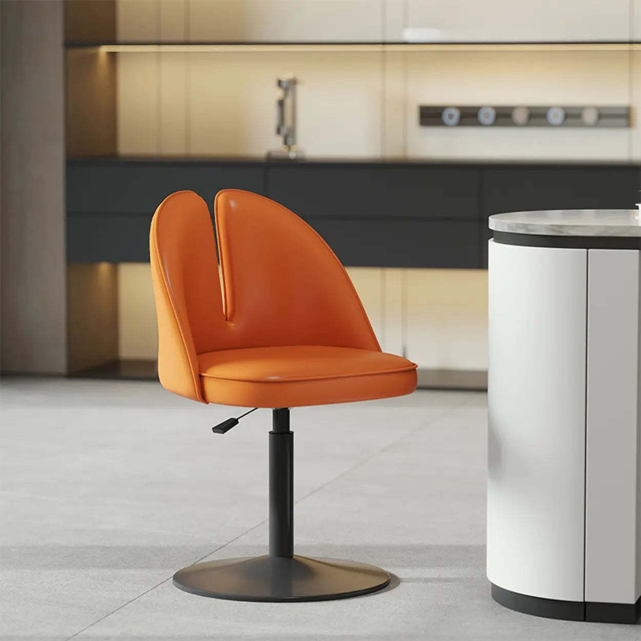 Glam Gray Swivel Leather Bar Stool with Back — Beige / Gold