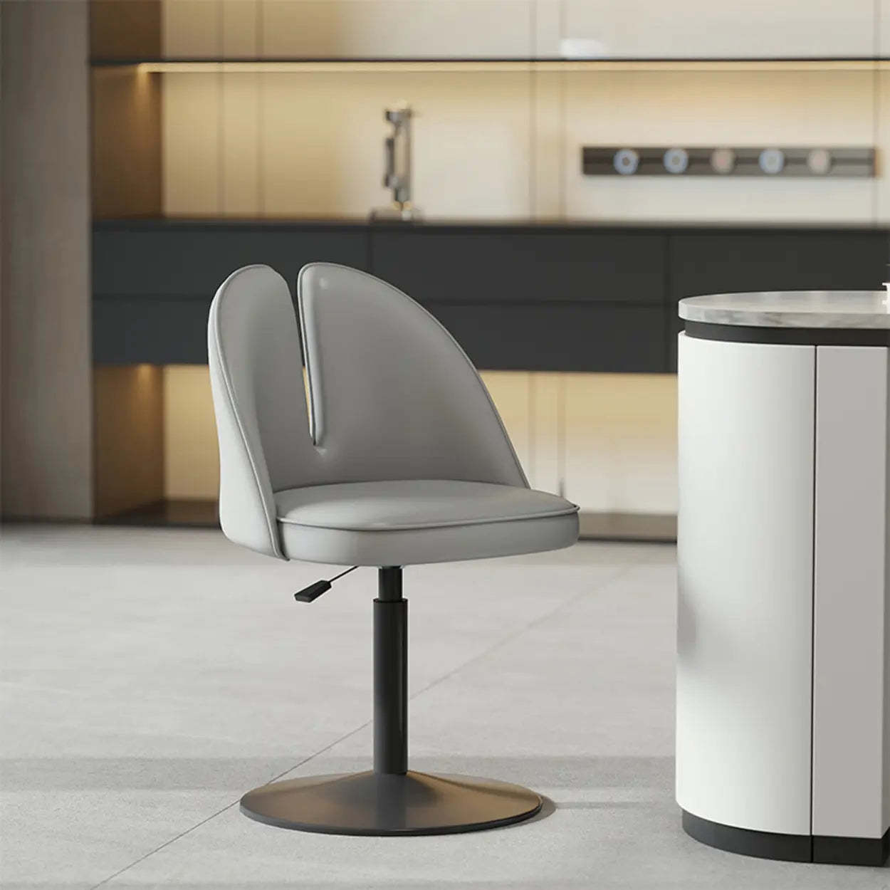 Glam Gray Swivel Leather Bar Stool with Back — Khaki / Black