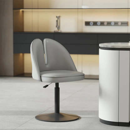 Glam Gray Swivel Leather Bar Stool with Back — Khaki / Black