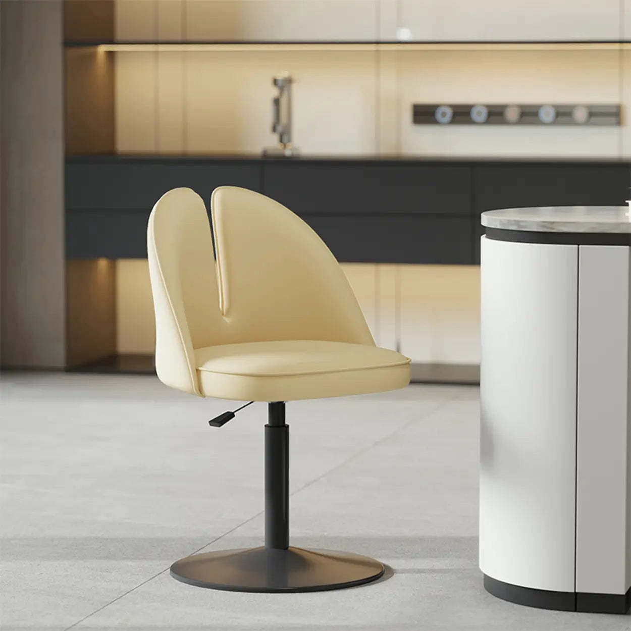 Glam Gray Swivel Leather Bar Stool with Back — Khaki / Black